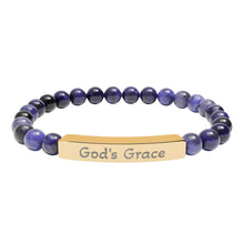 Load image into Gallery viewer, Engraved "God's Grace" Natural Stone Stretch Bar Bracelet