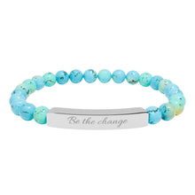 Load image into Gallery viewer, Be the Change Engraved Natural Stone Bracelet | Healing Stretch Gemstone Bar Bracelet
