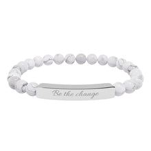 Load image into Gallery viewer, Be the Change Engraved Natural Stone Bracelet | Healing Stretch Gemstone Bar Bracelet
