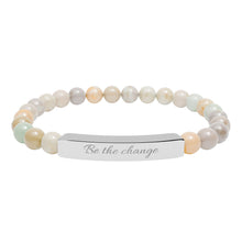 Load image into Gallery viewer, Be the Change Engraved Natural Stone Bracelet | Healing Stretch Gemstone Bar Bracelet