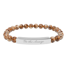Load image into Gallery viewer, Be the Change Engraved Natural Stone Bracelet | Healing Stretch Gemstone Bar Bracelet