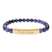 Load image into Gallery viewer, Be the Change Engraved Natural Stone Bracelet | Healing Stretch Gemstone Bar Bracelet
