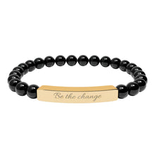 Load image into Gallery viewer, Be the Change Engraved Natural Stone Bracelet | Healing Stretch Gemstone Bar Bracelet