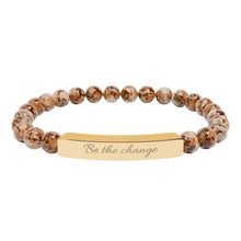 Load image into Gallery viewer, Be the Change Engraved Natural Stone Bracelet | Healing Stretch Gemstone Bar Bracelet