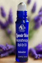 Load image into Gallery viewer, Blue rollerball bottle of Lavender Bliss Aromatherapy Roll-On Oil