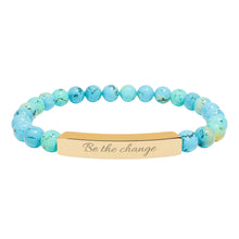 Load image into Gallery viewer, Be the Change Engraved Natural Stone Bracelet | Healing Stretch Gemstone Bar Bracelet
