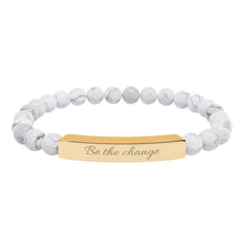 Load image into Gallery viewer, Be the Change Engraved Natural Stone Bracelet | Healing Stretch Gemstone Bar Bracelet
