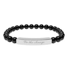 Load image into Gallery viewer, Be the Change Engraved Natural Stone Bracelet | Healing Stretch Gemstone Bar Bracelet
