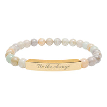 Load image into Gallery viewer, Be the Change Engraved Natural Stone Bracelet | Healing Stretch Gemstone Bar Bracelet
