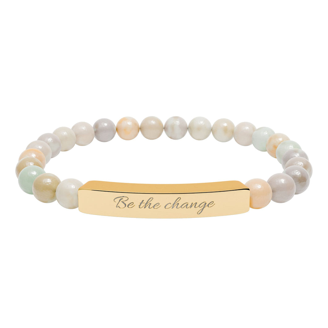 Be the Change Engraved Natural Stone Bracelet | Healing Stretch Gemstone Bar Bracelet